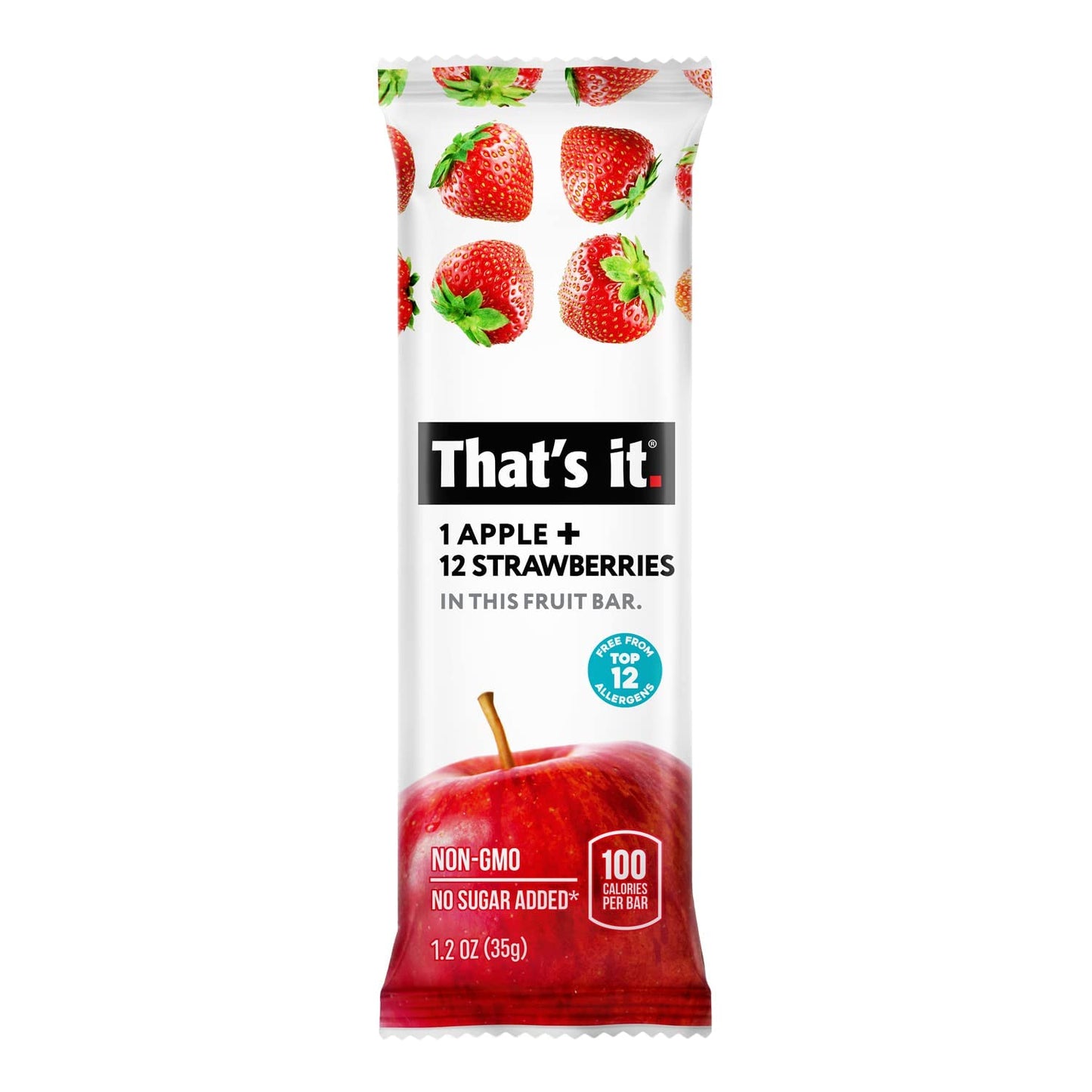 Thats it. Apple + Strawberry Fruit Bar, Vegan, Gluten Free, Non-GMO, No Sugar Added, 12 Count Pack