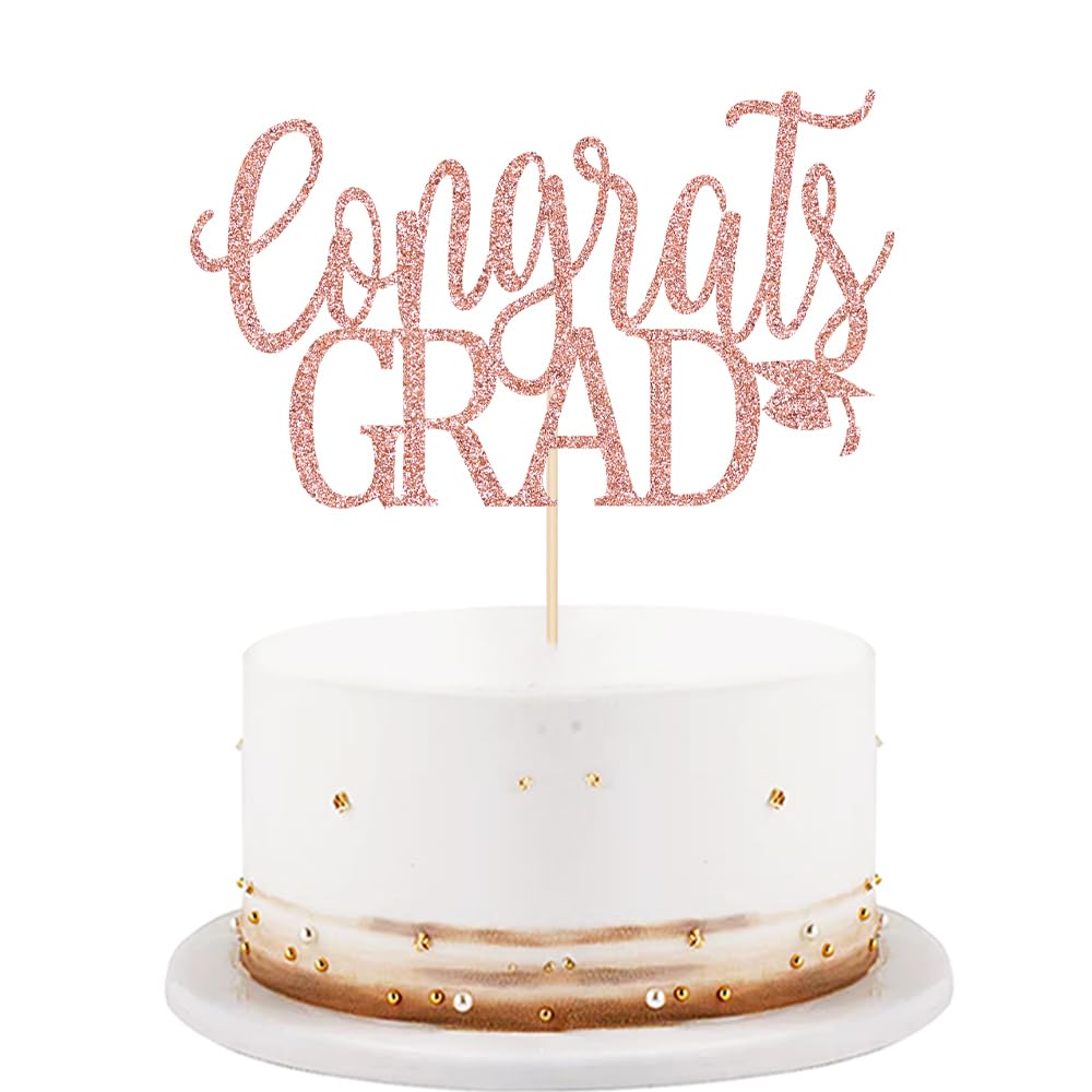 LVEUD Congrats Grad Cake Topper, Rose Gold Cardboard Graduation Decoration for 2025 Party