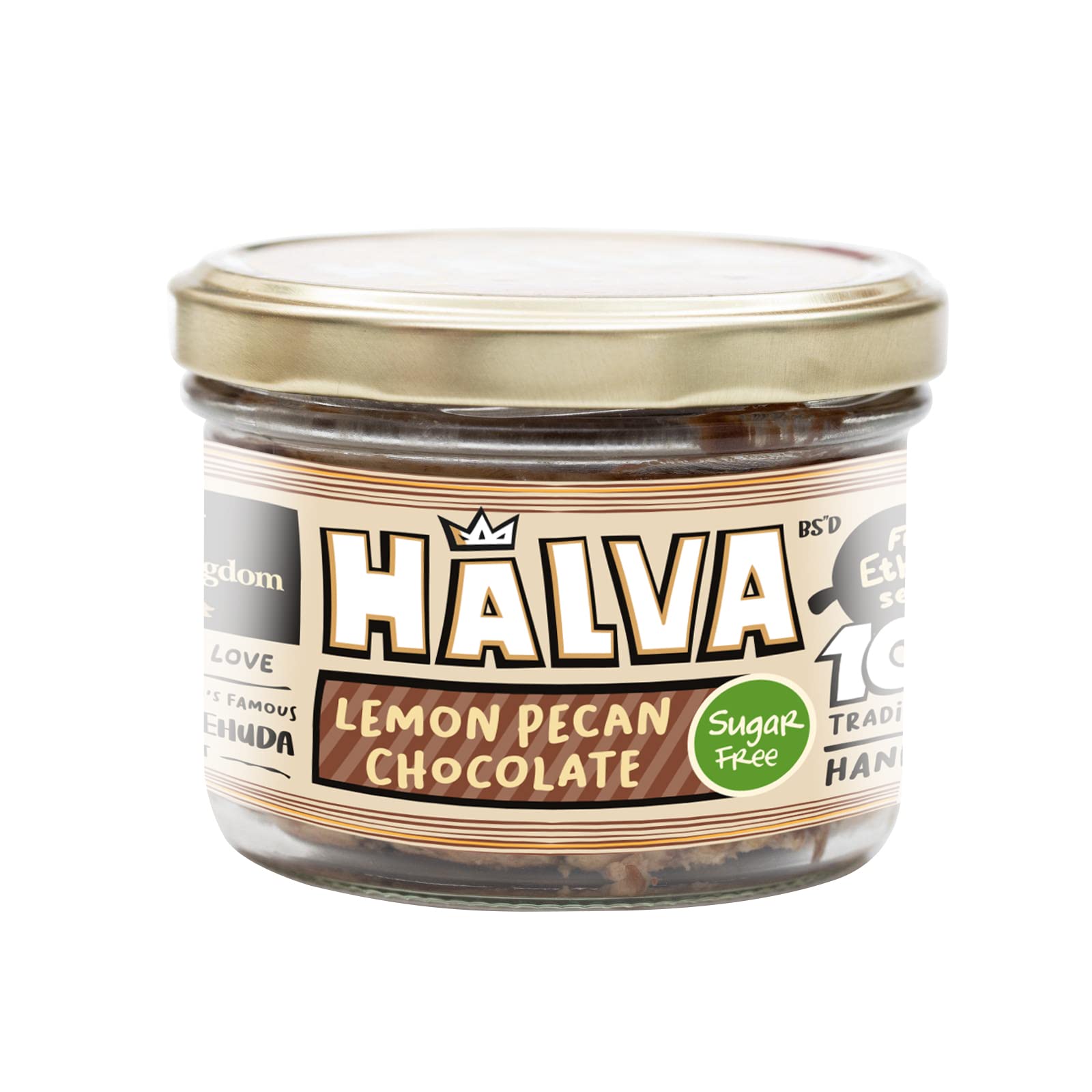 Halva Kingdom Sugar Free Halva Vegan Dessert - Gluten Free, Kosher Certified, Lemon Pecan Chocolate Flavor, 8 oz Jar