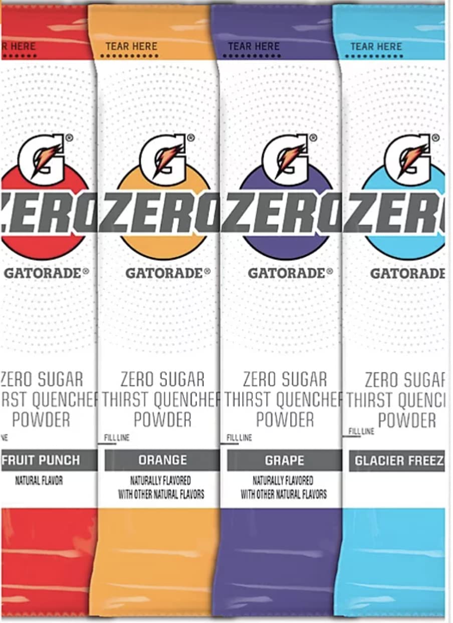 Gatorade G Zero Powder 4 Flavor Variety Pack 10 of Each FlavorPack of 40 0.10oz Glacier Freeze Orange Grape Fruit Punch
