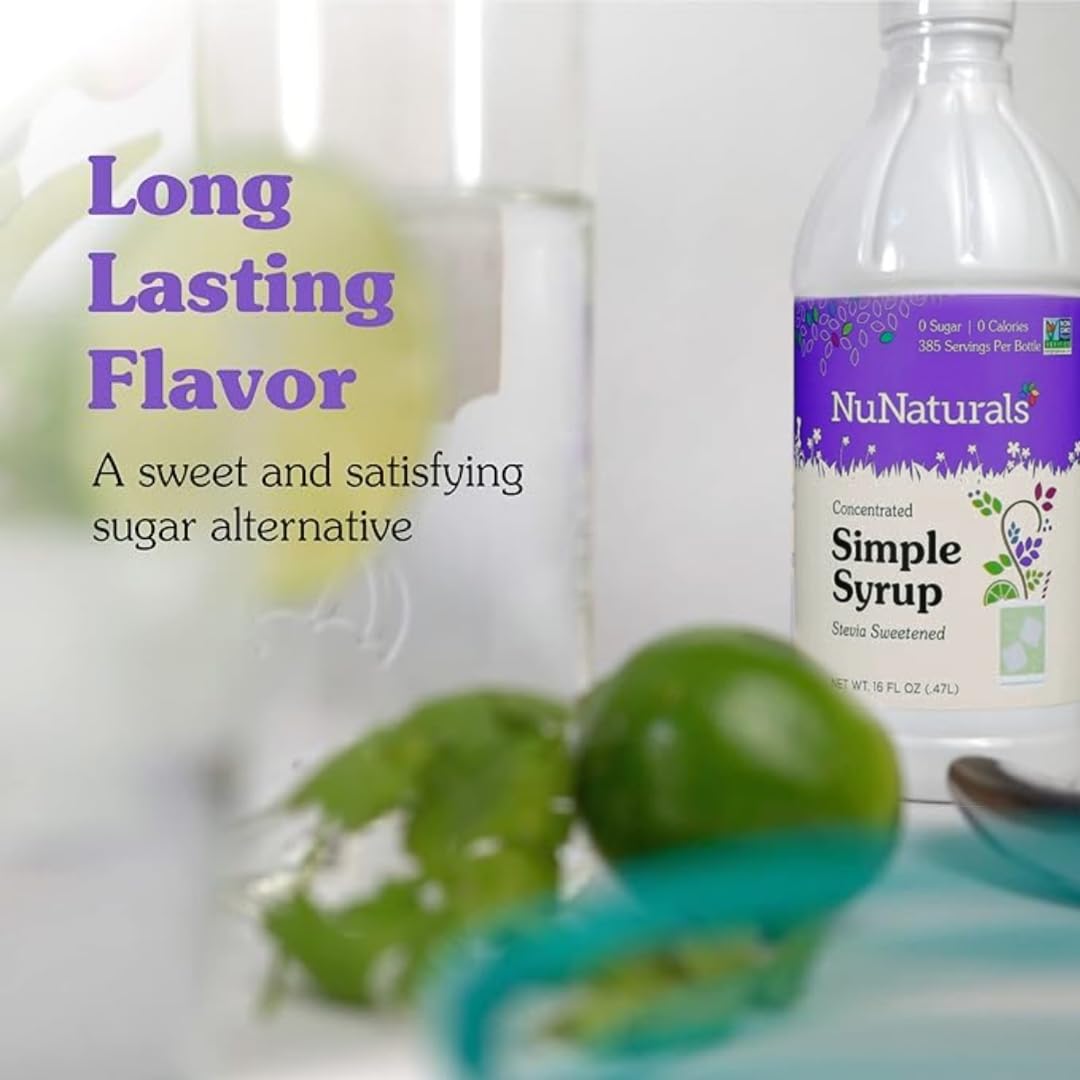 Nunaturals Stevia Syrup, Sugar-Free Sweetener, Plant-Based Sugar Substitute, Zero Calorie, Simple Syrup, 16 Oz
