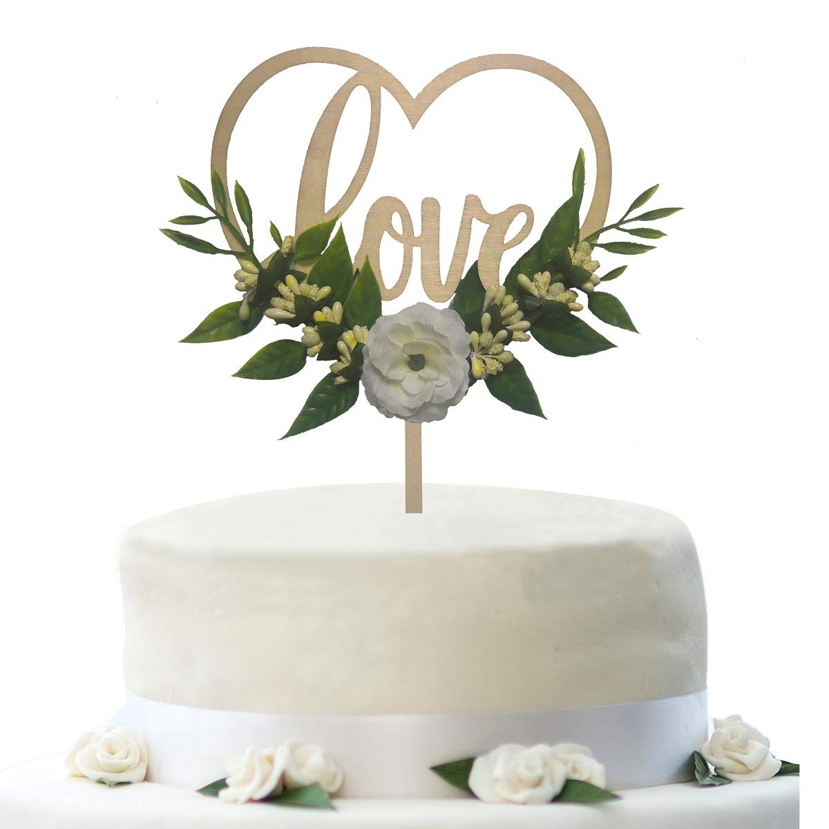 Wedding Cake Topper - Rustic Theme For Bridal Shower Engagement Anniversary Party Decoration , Personalized Heart Shaped , Woode