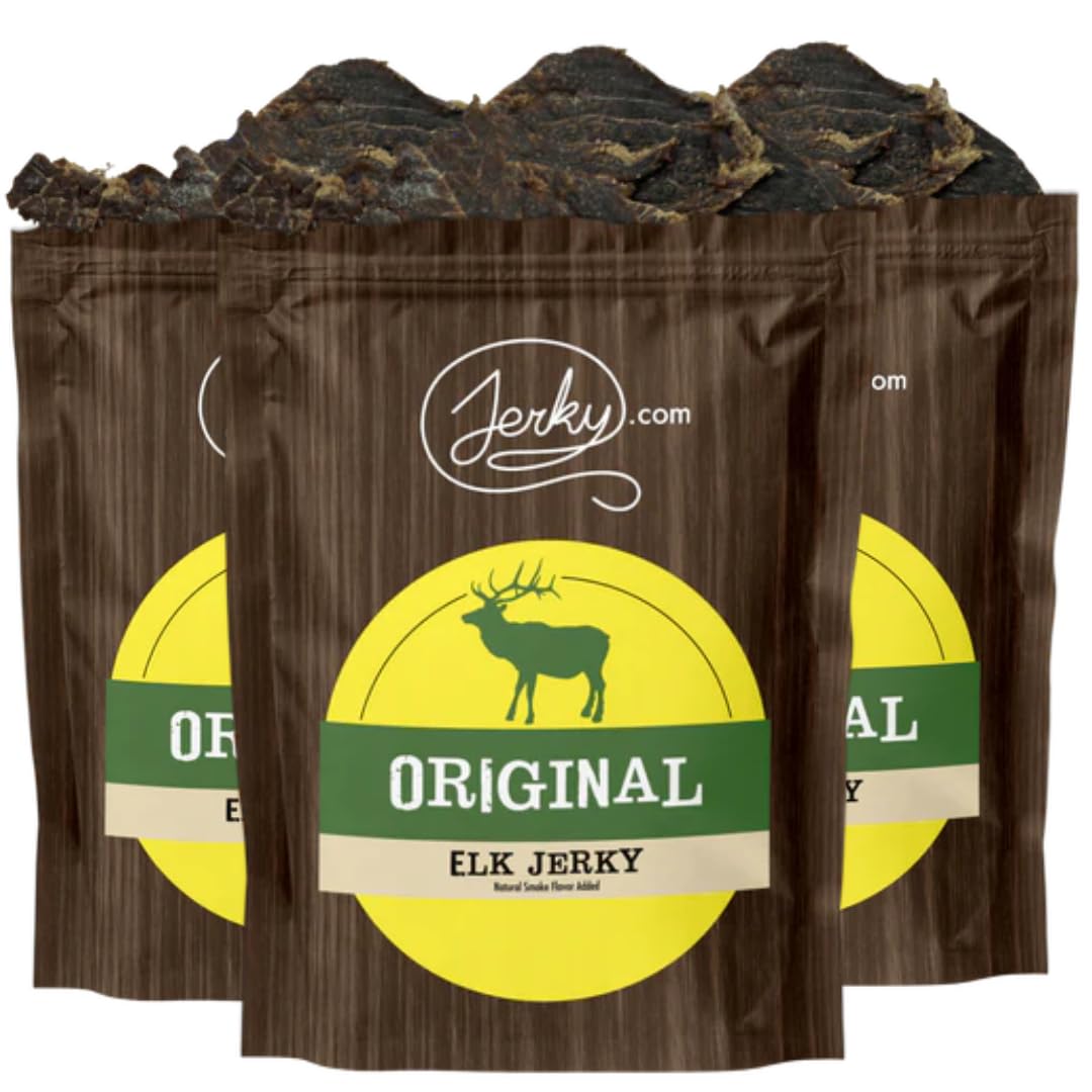 Jerky.com Original Elk Jerky 3-Pack - High-Protein, Low-Fat, Gluten-Free - 1.75oz (Pack of 3)