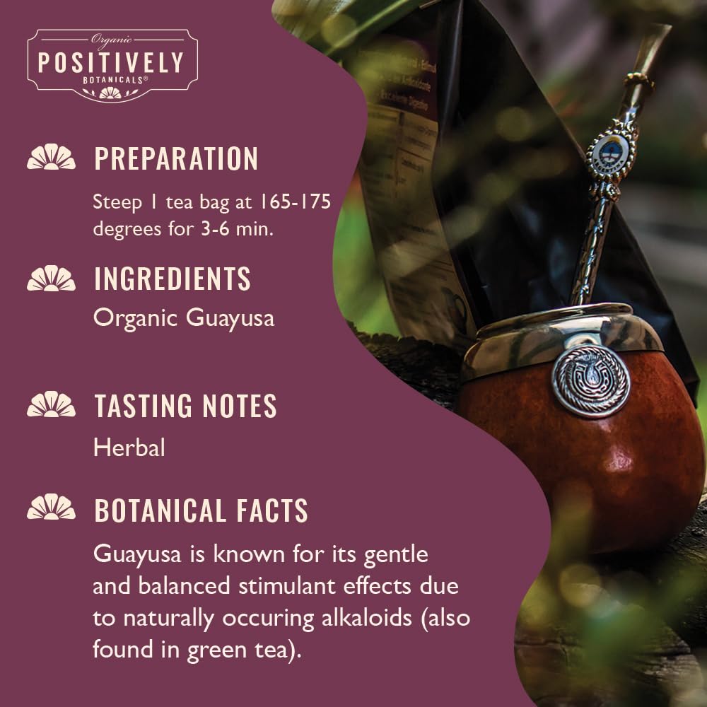 Organic Positively Tea Company Guayusa Herbal Tea Bags, 20 Count, Pack of 1