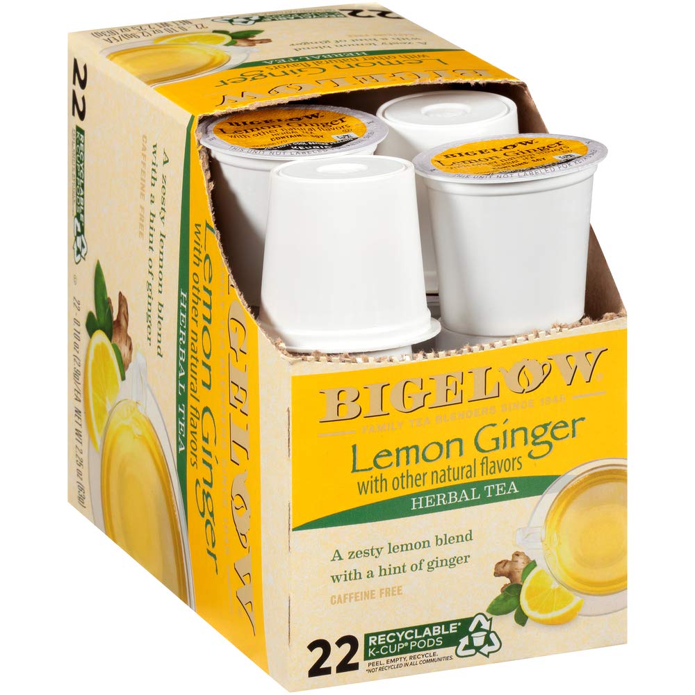 Bigelow Tea Lemon Ginger Herbal Tea K-Cups, Caffeine-Free, 22 Count Box, Pack of 1