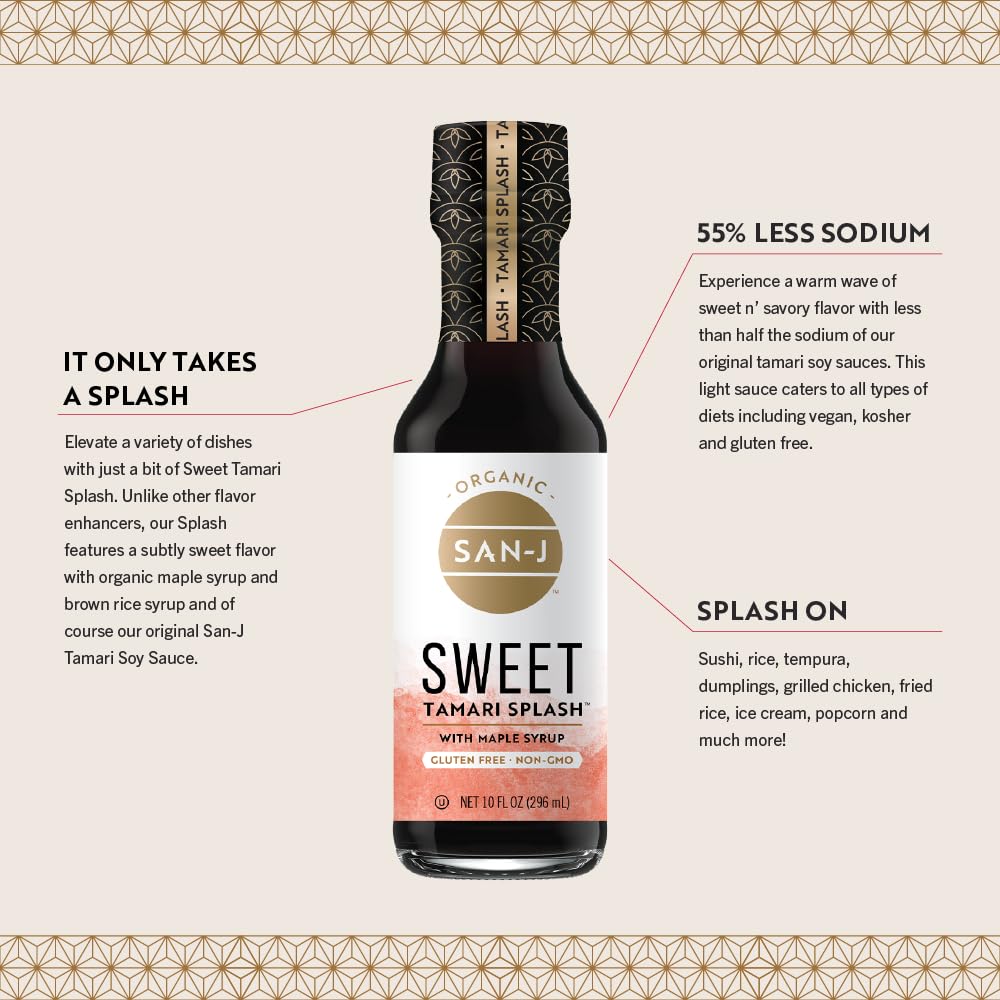 San-J - Richly Flavored Organic Sweet Tamari Splash - Specially Brewed - 10 Oz. Bottles - 2 Pack