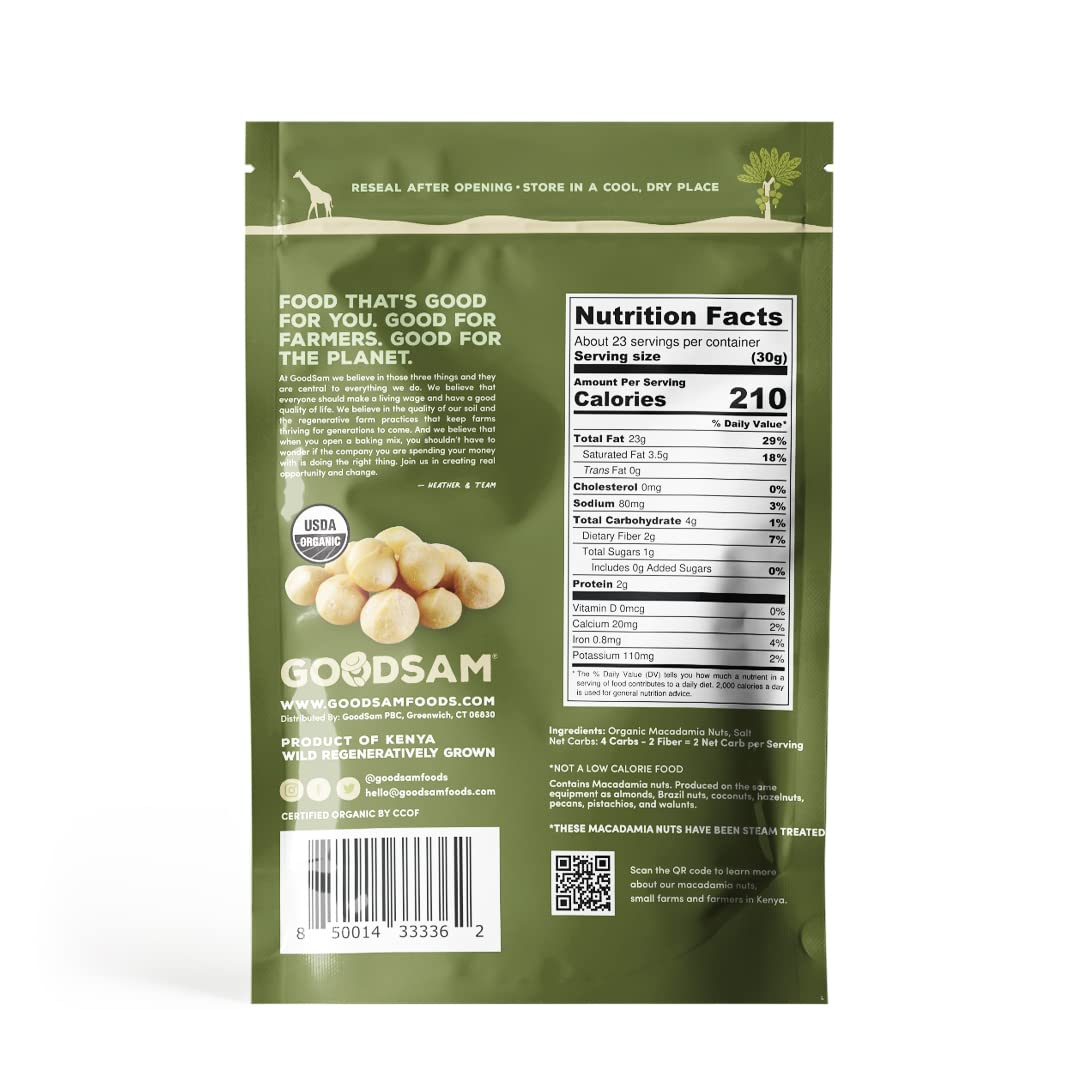 GoodSAM Organic Roasted Macadamia Nuts 1.5lb, Salted, Gluten Free, Non GMO, Vegan, Keto, Regenerative Farming, Direct Trade