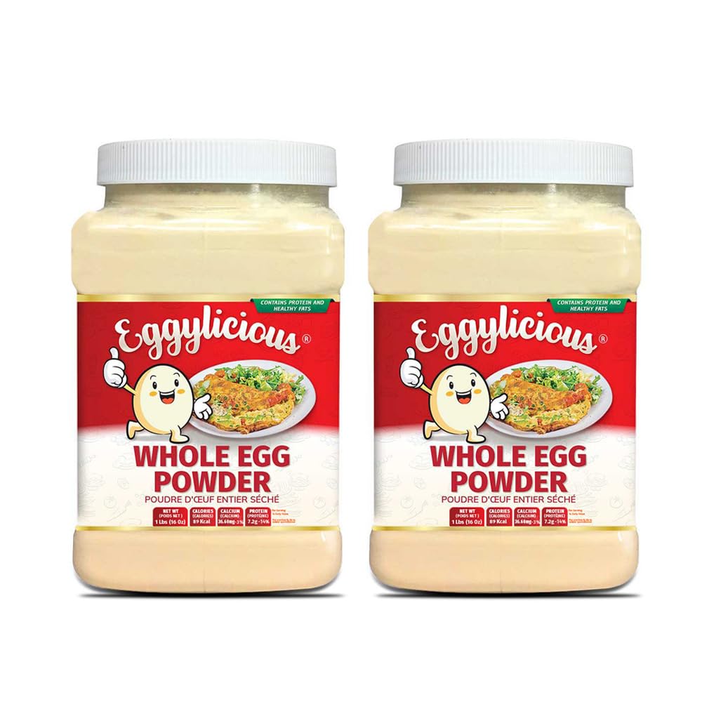 Eggylicious - Pack Of 2 - Whole Egg Powder  Dried Natural Protein Powder  Made From Fresh Eggs  White & Yolk Mixed  Pasteurized  Non-Gmo  No Additives  Used For Baking Icing 1Lbs(16Oz)