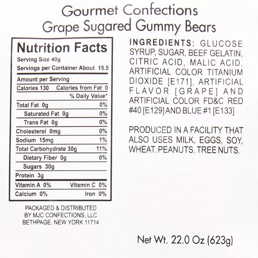 The Hampton Popcorn Company Purple Gummy Bears, 22 Ounce Resealable Bag, G  Flavor, Sugared Candy