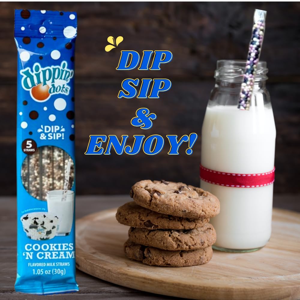 Dippin Dots Magically Flavored Milk Straws, Cotton Candy, Cookies n Cream, and Banana Split, 6-Pack Party Bundle (30 Straws) |