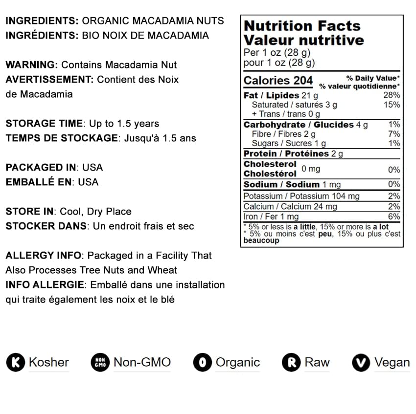Food to Live Organic Macadamia Nut Halves & Pieces, 4 Pounds - Non-GMO, Raw, Shelled, Unsalted, Kosher, Vegan, Bulk. Keto Snack.