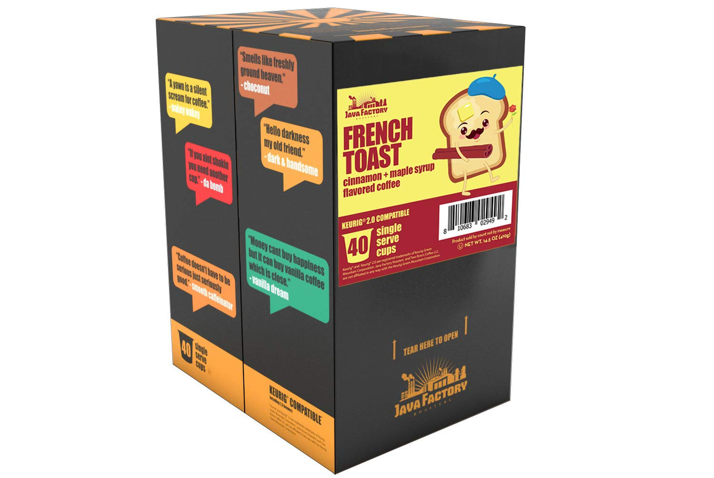 Java Factory Coffee Pods, Cinnamon and Maple Flavored, 40 Count, for Keurig K Cup malt-inspired, French Toast, Model JFR FT40
