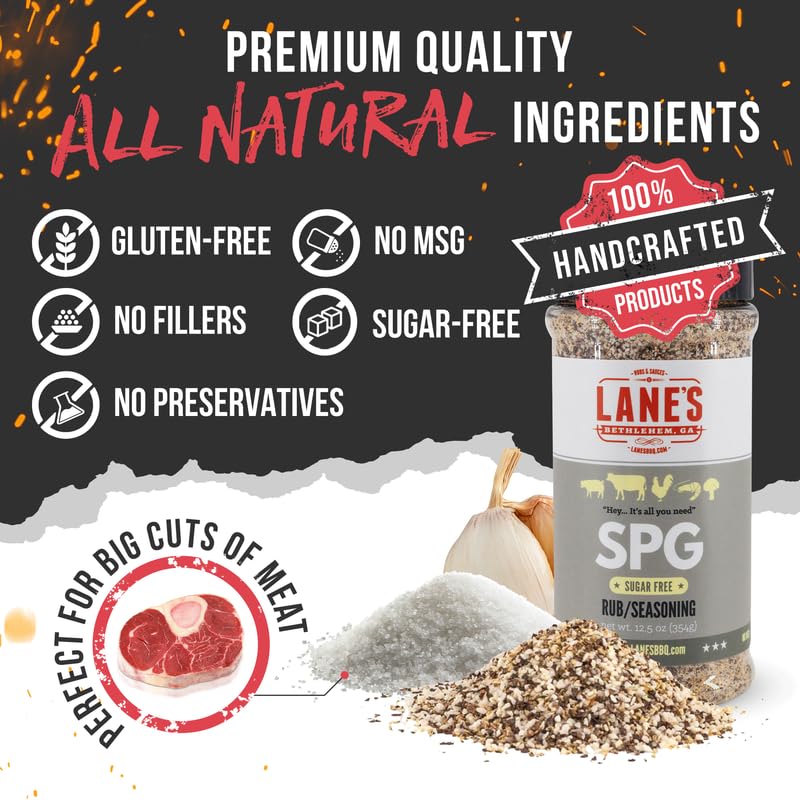 Lane'S Spg Seasoning & Rub, All-Natural Coarse Ground Salt Pepper Garlic Seasoning For Any Types Of Dishes, Classic Bold Flavor,