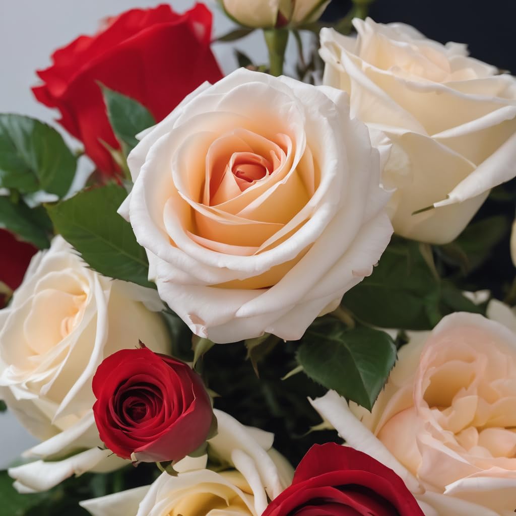 KaBloom - 24 Red and white Rose - Fresh Flowers for Birthday, Valentines & Mothers Day