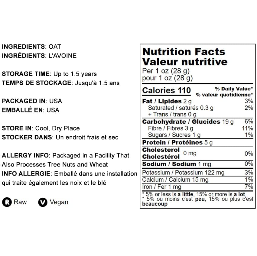 Food to Live Whole Grain Oat Groats - Kosher Hulless Seeds, Rich in Protein & Fiber, 1.5 Pounds