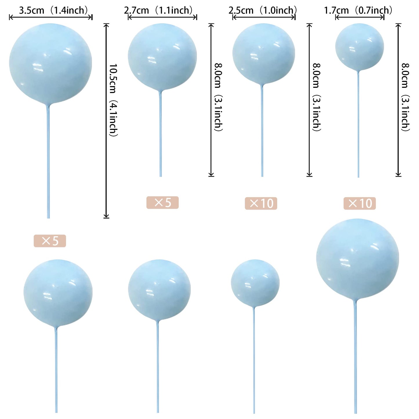 Rssta i Mini Balloon Cake Topper Set, 30 PCS Foam and Pearl Balls, Blue, Model XM237-blue, Ideal for Baby Shower and Birthday Party Decorations