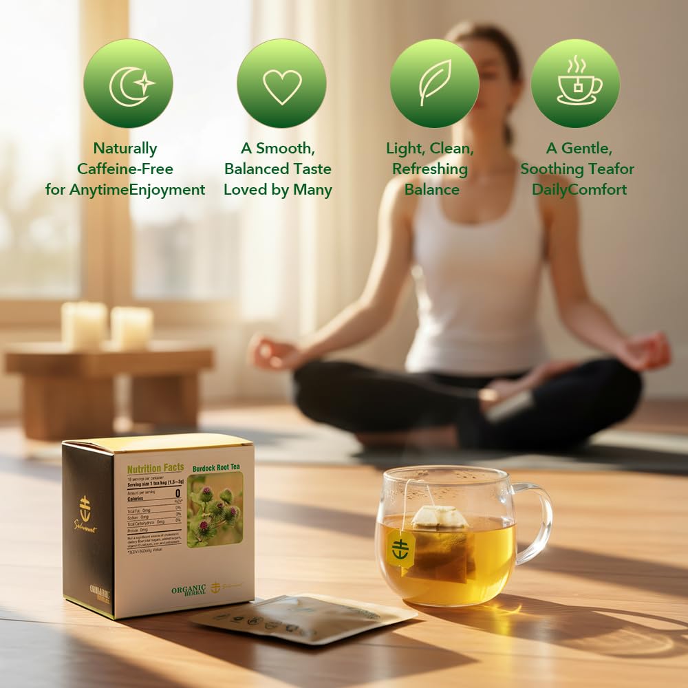 Soilmount Organic Burdock Root Tea - Caffeine-Free Herbal Tea - 18 Individually Wrapped Tea Bags