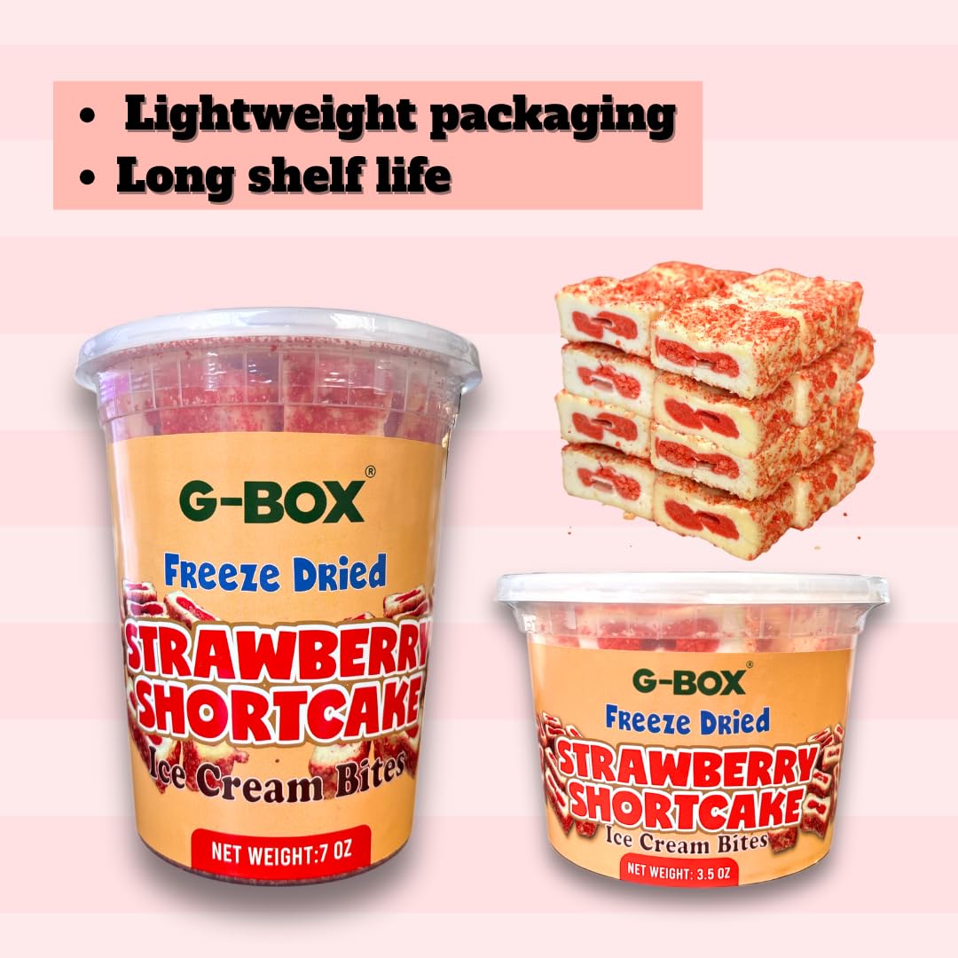 G-Box Freeze Dried Ice Cream| Crunch Strawberry Shortcake Ice Cream Bites - Perfect For Camping, Outdoor, And Party - Air-Tight