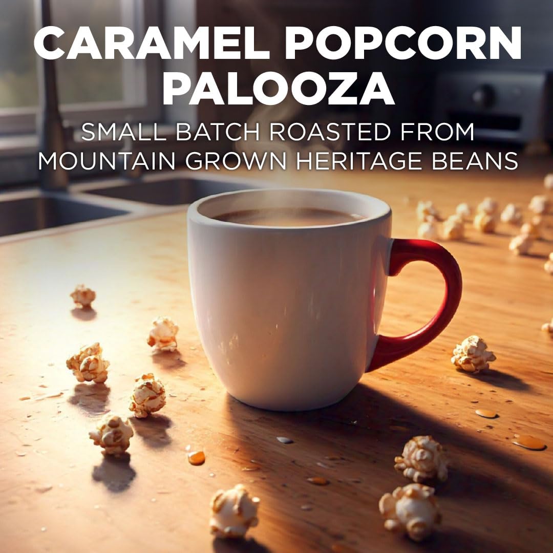 MAUDS Caramel Popcorn Flavored Coffee Pods, Medium Roast, 18 Count, 100% Arabica, Compatible with Keurig K Cups