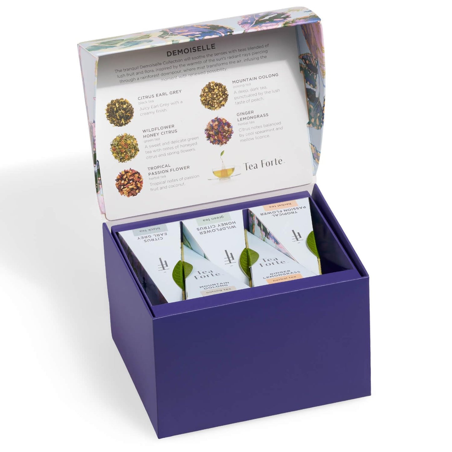 Tea Forte Premium Tea Gift Set with Indigo Cafe Cup, Tea Tray, and 10 Handcrafted Pyramid Infuser Tea Bags