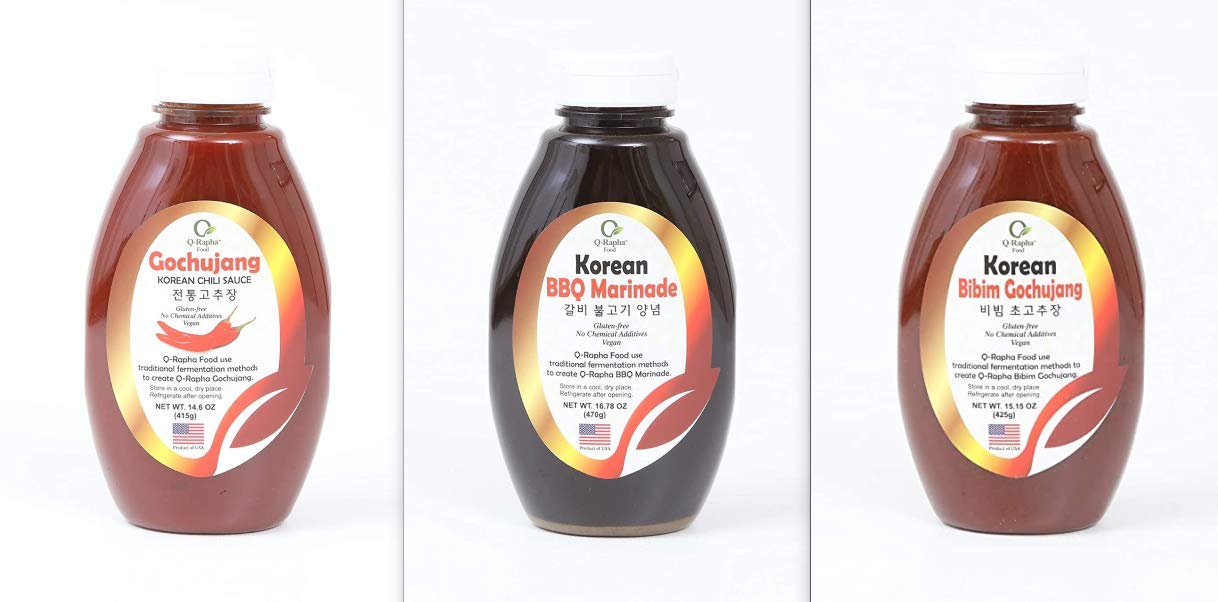 Q-Rapha Classic Gochujang, Korean BBQ Marinade, and Bibim Gochujang - 3 pack