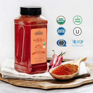HqO Organic Paprika - Non-GMO, USDA Certified, Sweet & Mildly Spicy Seasoning, 18 oz Chef Jar