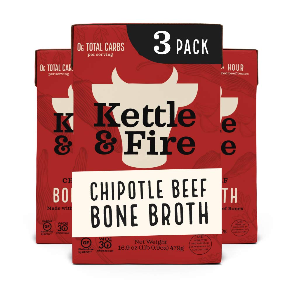 Kettle & Fire Chipotle Beef Bone Broth, Keto & Paleo, Gluten Free, 16.9 oz (Pack of 3)