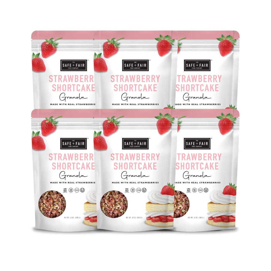 Safe + Fair Strawberry Shortcake Granola - Gluten-Free, Dairy Free and Vegan Breakfast, Snack or Dessert - Free From Top 9 Aller