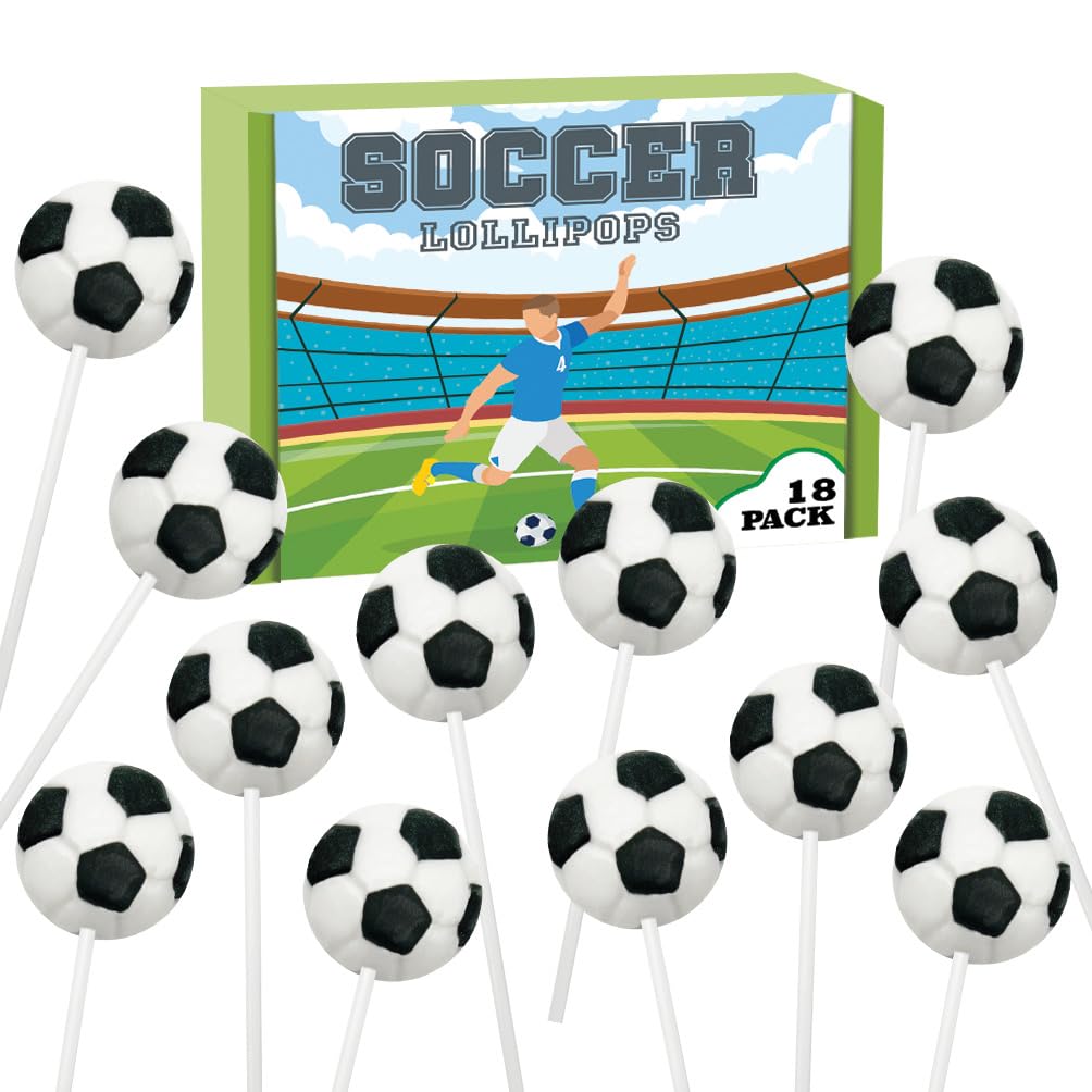 Soccer Candy Lollipops - 18 Count Individually Wrapped Suckers - Great for Soccer Party Favors - Sports Snacks - Soccer Goodie B