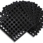 Rubber Floor Mats Anti Fatigue Kitchen Mats 9 Pack 11.8'' X 11.8'' Modular Interlocking Floor Tiles, Drain Pool Balcony Patio Ya