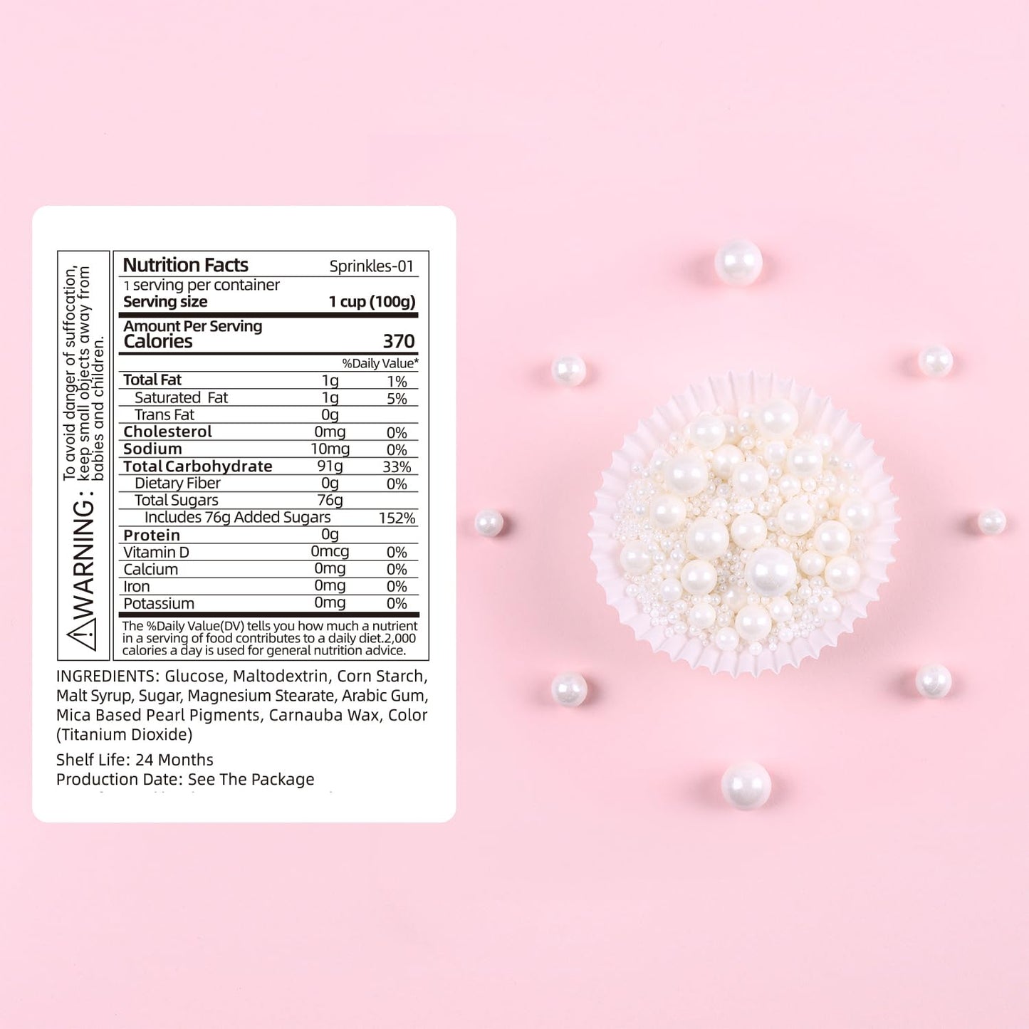 Cobakey Pearl Sprinkles For Cake Decorations 3.52 Ounce Edible White Sprinkles For Cupcake Toppers Wedding Party Valentines Hall