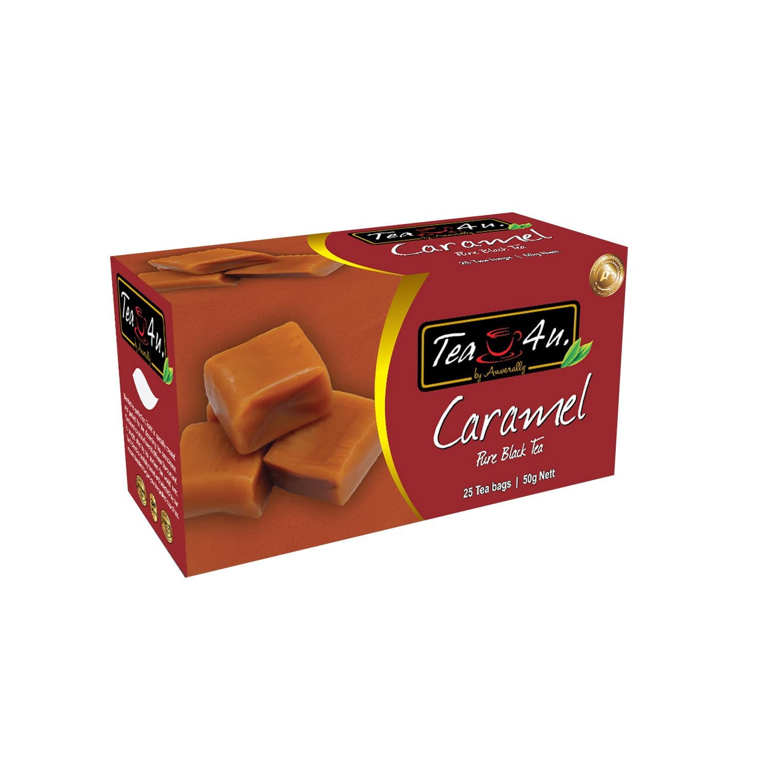 TEA 4U Flavored Black Tea Bags - Original Ceylon Tea, Caramel Flavor, 1 Count (Pack of 25)