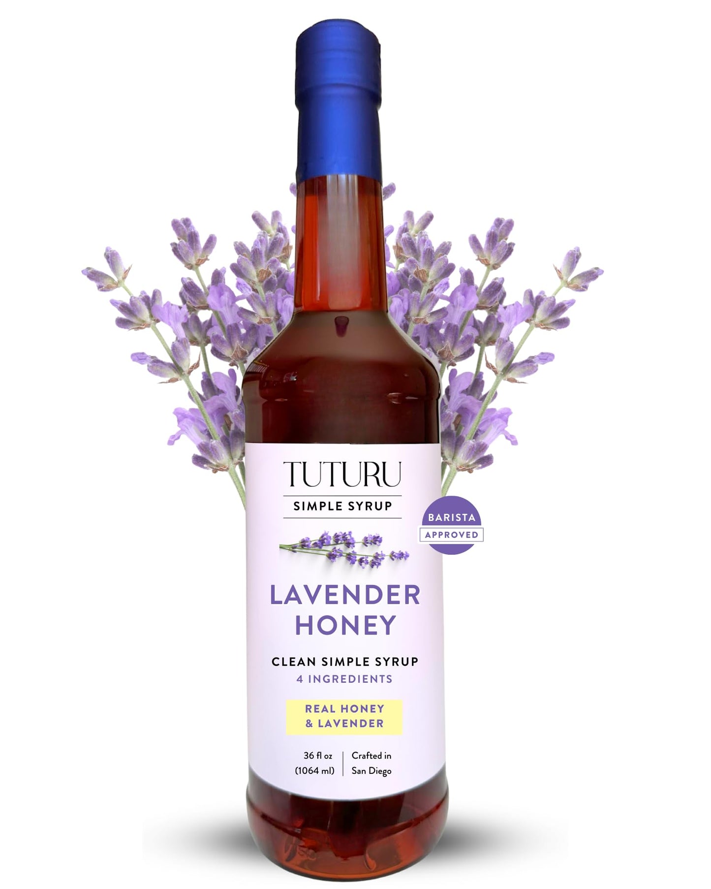 Lavender Honey Simple Syrup For Coffee  Mixed Flavors  Tea  Matcha - Clean Simple Syrup With Real Lavender & Honey - 36 Oz
