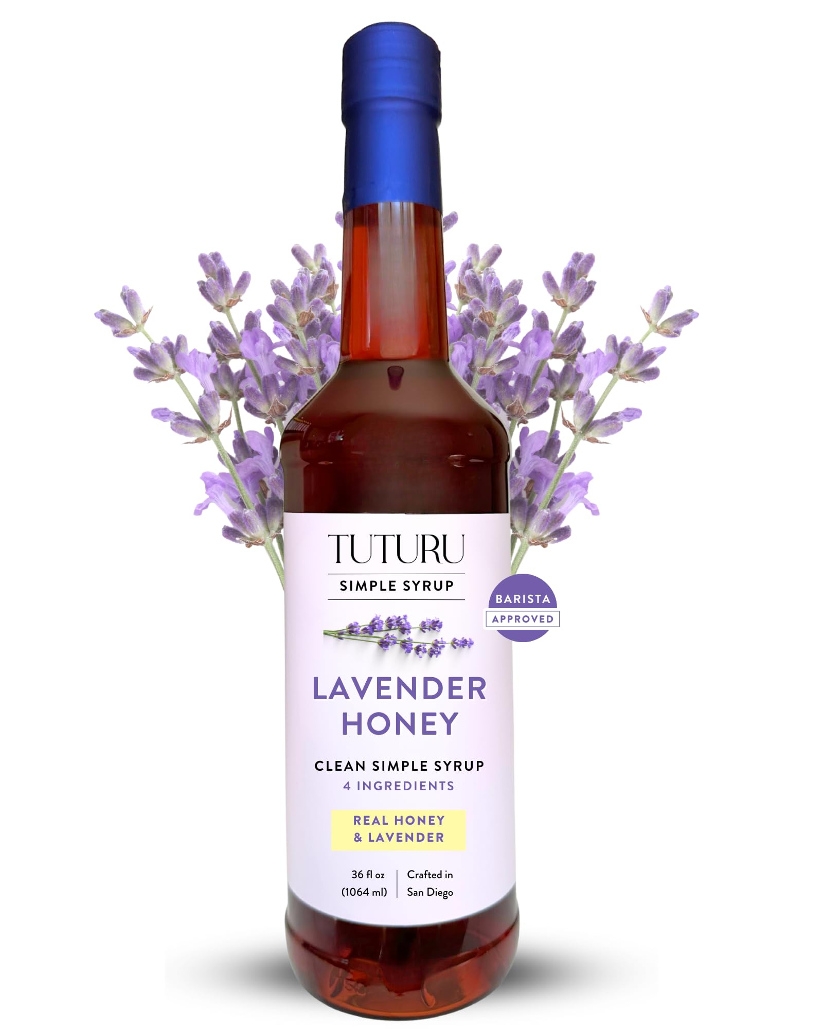 Lavender Honey Simple Syrup For Coffee  Mixed Flavors  Tea  Matcha - Clean Simple Syrup With Real Lavender & Honey - 36 Oz