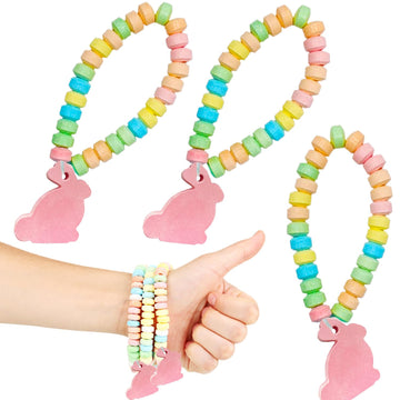 Fruidles Easter Bunny Candy Bracelet, Multicolor Fruit-Flavored Chewables for Party Favors (24-Pack)