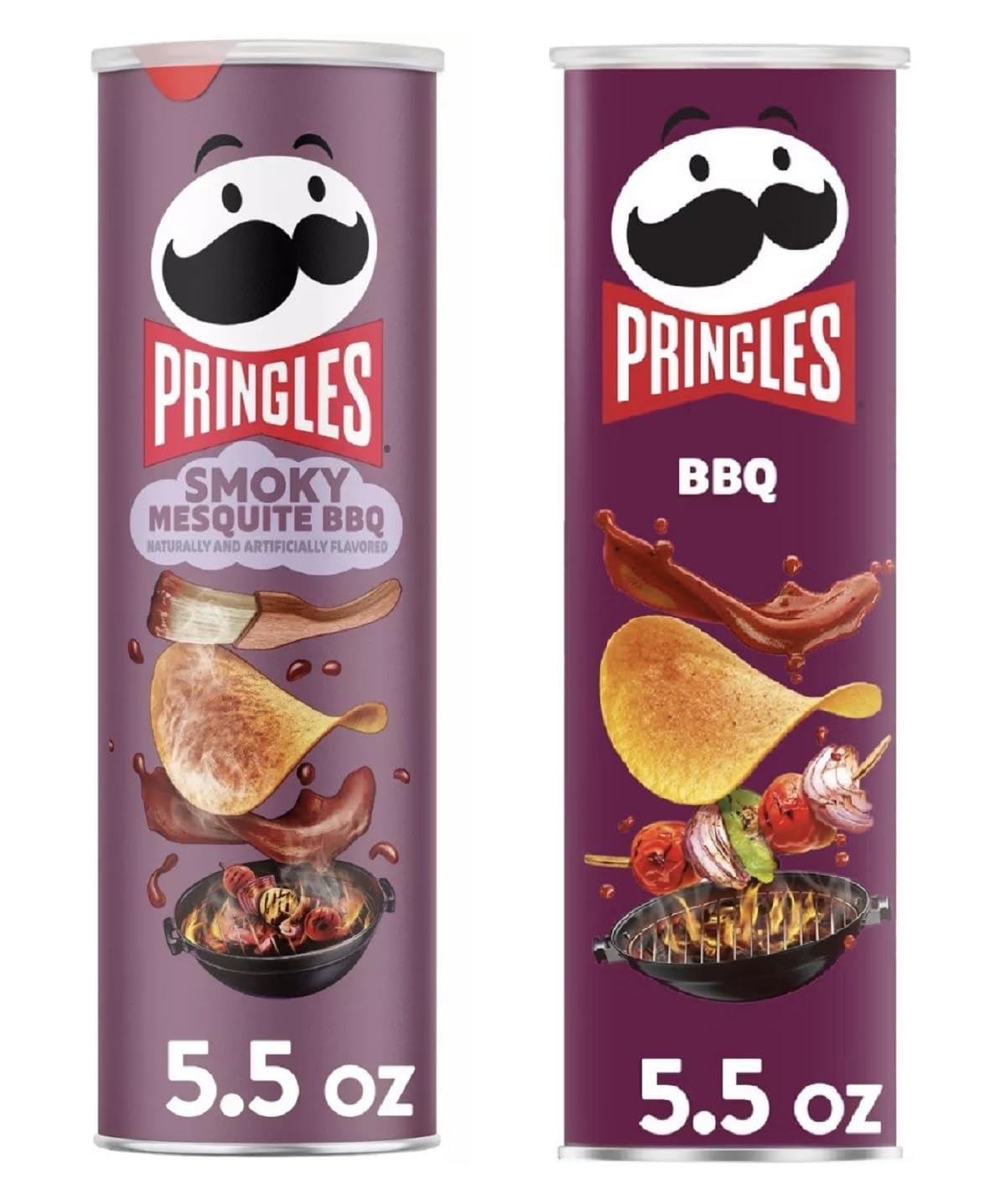 Pringles Potato Chips Flavor Pairing Variety Set 5.5oz - 2 cans (Smoky Mesquite BBQ & BBQ)