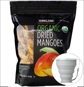 Kirkland Signature Organic Dried Mangoes, 2.5 lbs Item 1569365. Bundle with MORALZA Silicone Collapsible Cup 200ml - 2 Items.