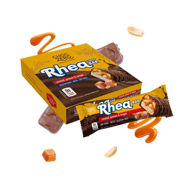 Choczero Milk Chocolate Peanut & Caramel Nougat Candy Bar, Zero Sugar Added, High Fiber, Full Size Rhea Bars (6 Per Box)