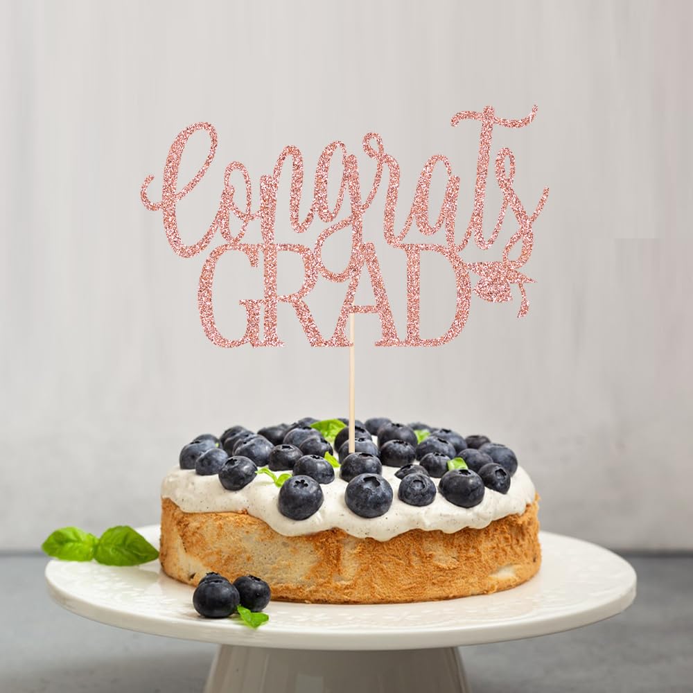 LVEUD Congrats Grad Cake Topper, Rose Gold Cardboard Graduation Decoration for 2025 Party
