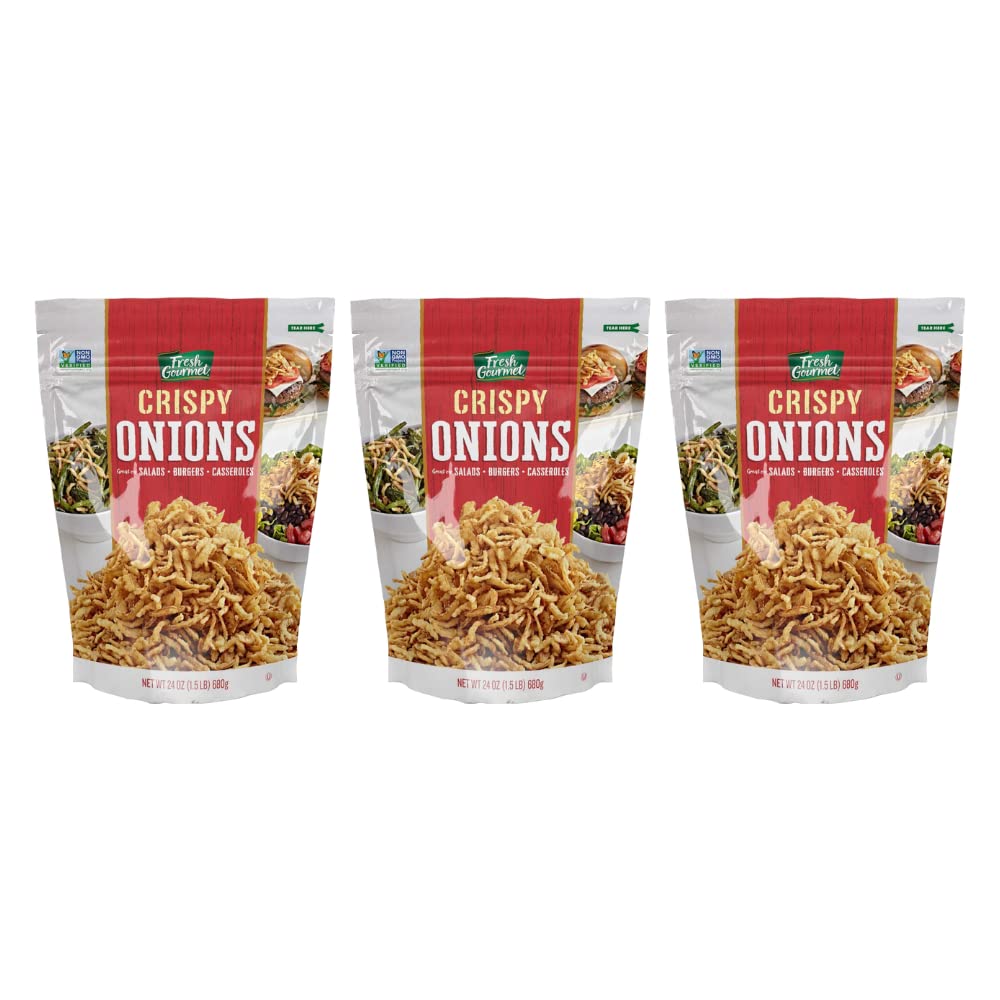 Fresh Gourmet Crispy Onions Snack and Salad Topper 24 Ounce (Pack of 3)