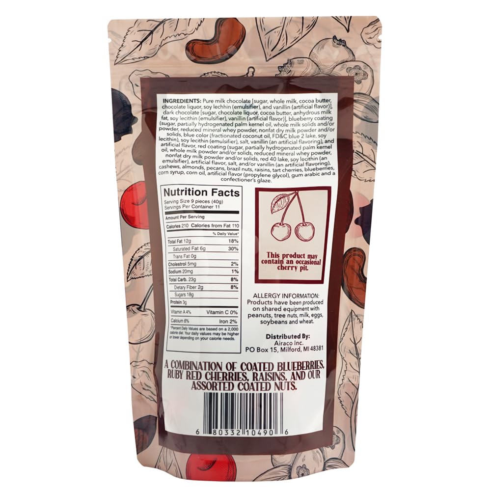 Green Jay Gourmet Chocolate Fruit & Nut Mix - Handmade & Fresh Milk Chocolate Covered Nuts, Cherries, And Blueberries - Great Gi