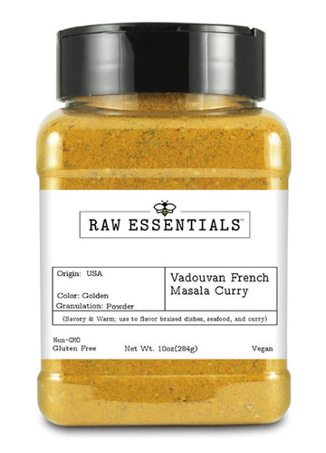 Raw Essentials Vadouvan Curry - French Masala - Savory and Warm - Great on Braised Dishes, Seafood, and Couscous - 10 Ounce Bott