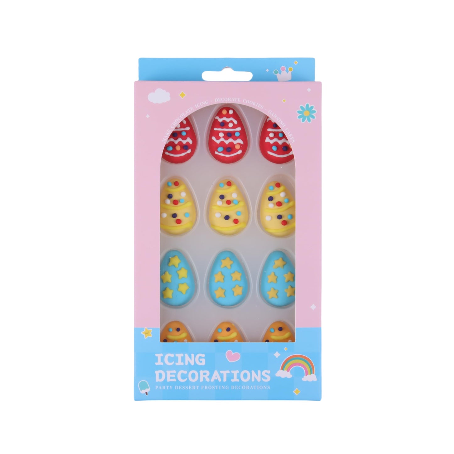 Gevog Edible 12pc Rainbow Eggs Sprinkles Easter Cake Decorations and Cupcake Topper Decorations Birthday Party Supplies