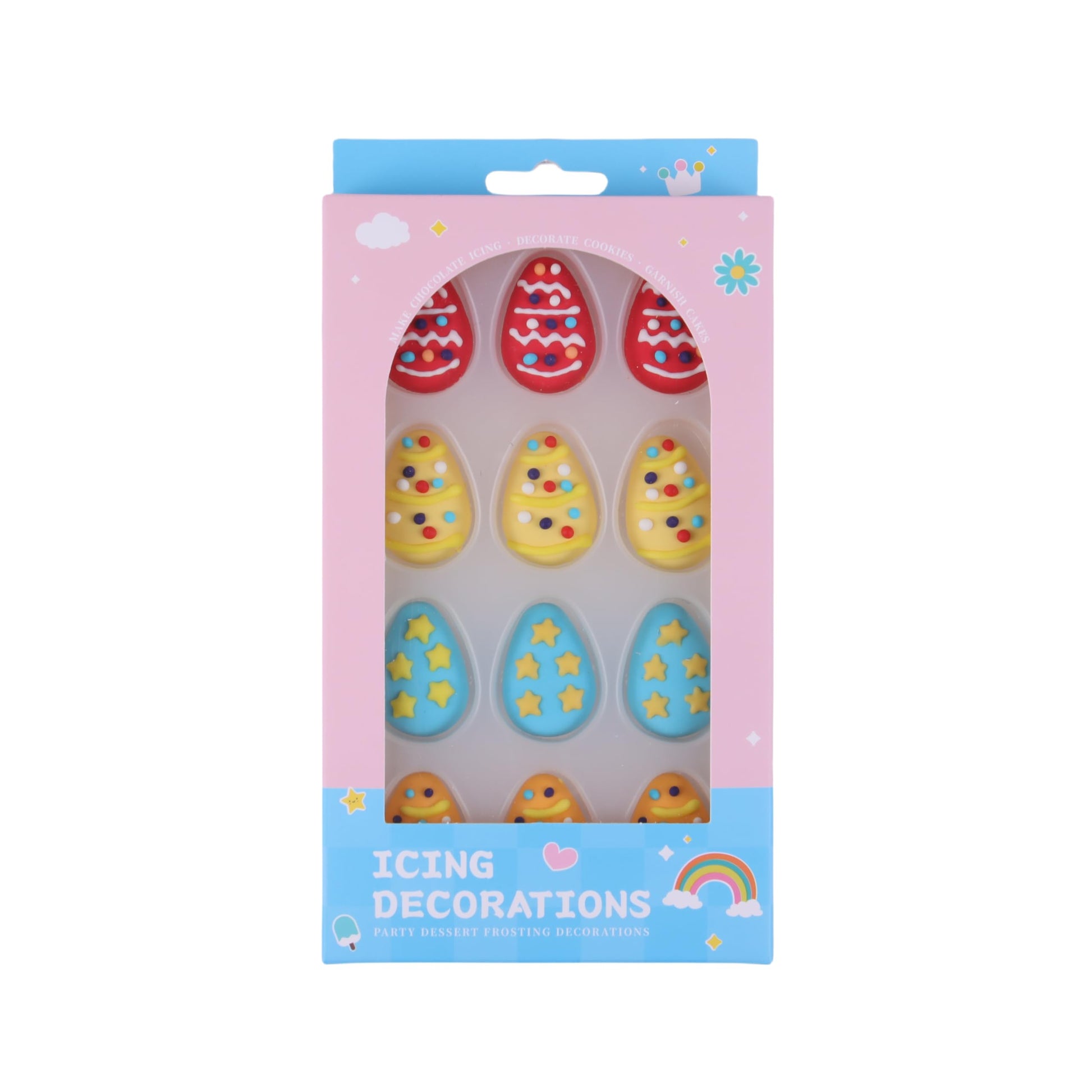 Gevog Edible 12pc Rainbow Eggs Sprinkles Easter Cake Decorations and Cupcake Topper Decorations Birthday Party Supplies