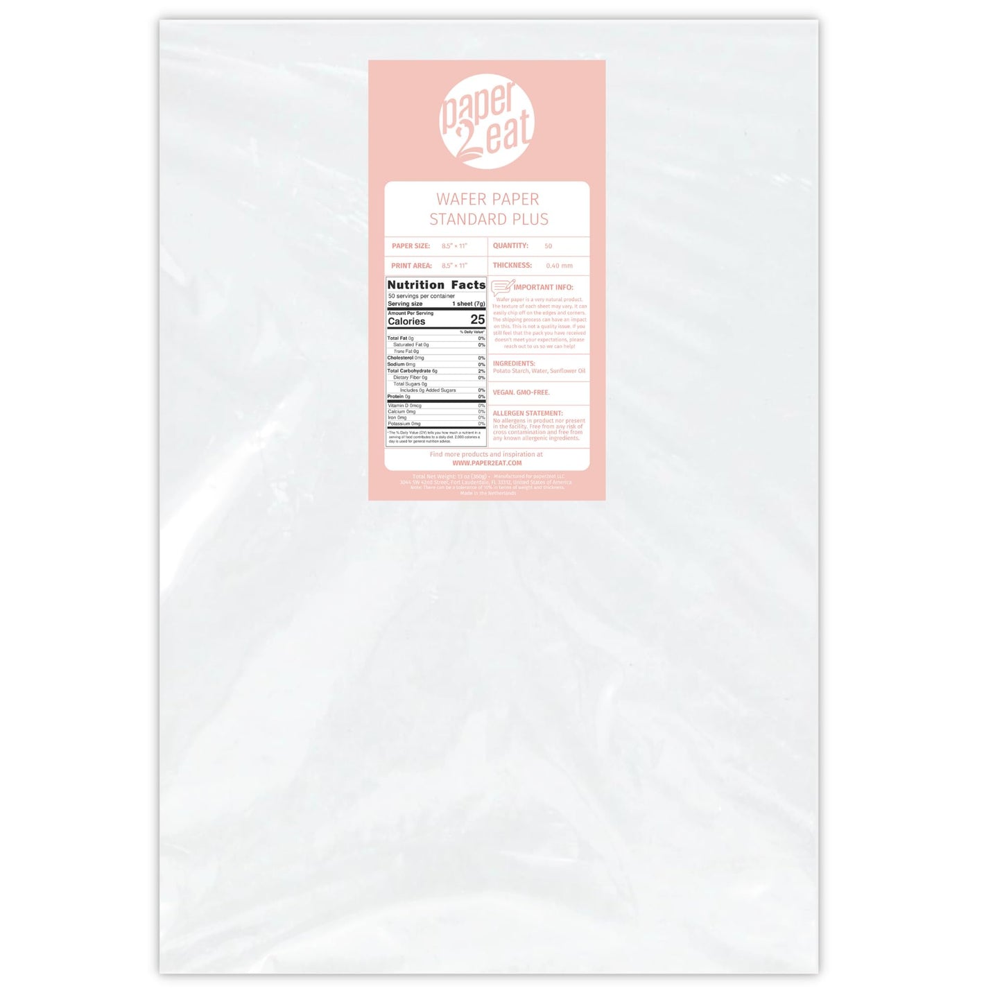 Printable Edible Wafer Paper Sheets from paper2eat (0.40 mm - 50 count/Plain)