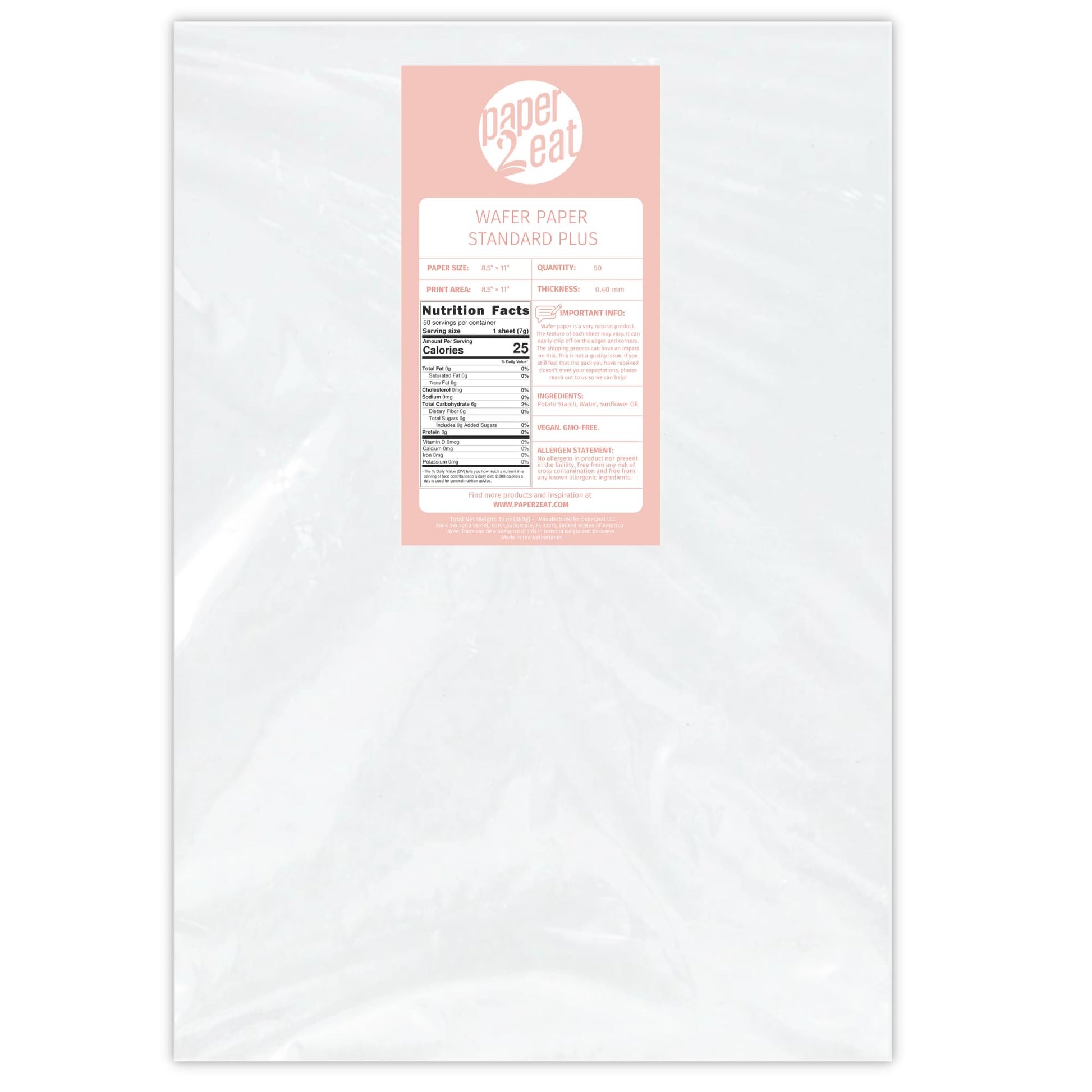 Printable Edible Wafer Paper Sheets from paper2eat (0.40 mm - 50 count/Plain)