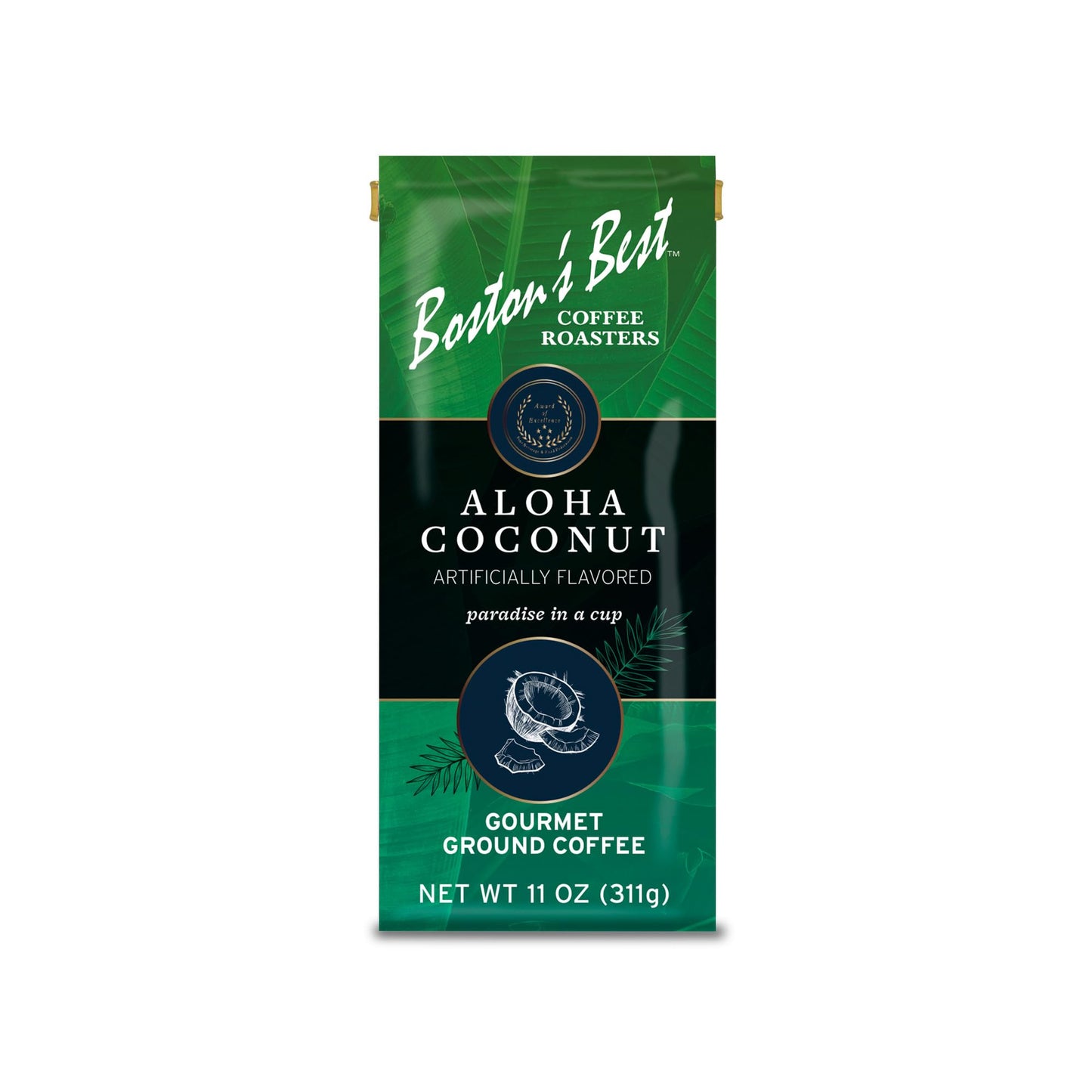 Bostons Best Coffee Aloha Coconut Flavored Gourmet Ground Coffee, 11 oz Bag