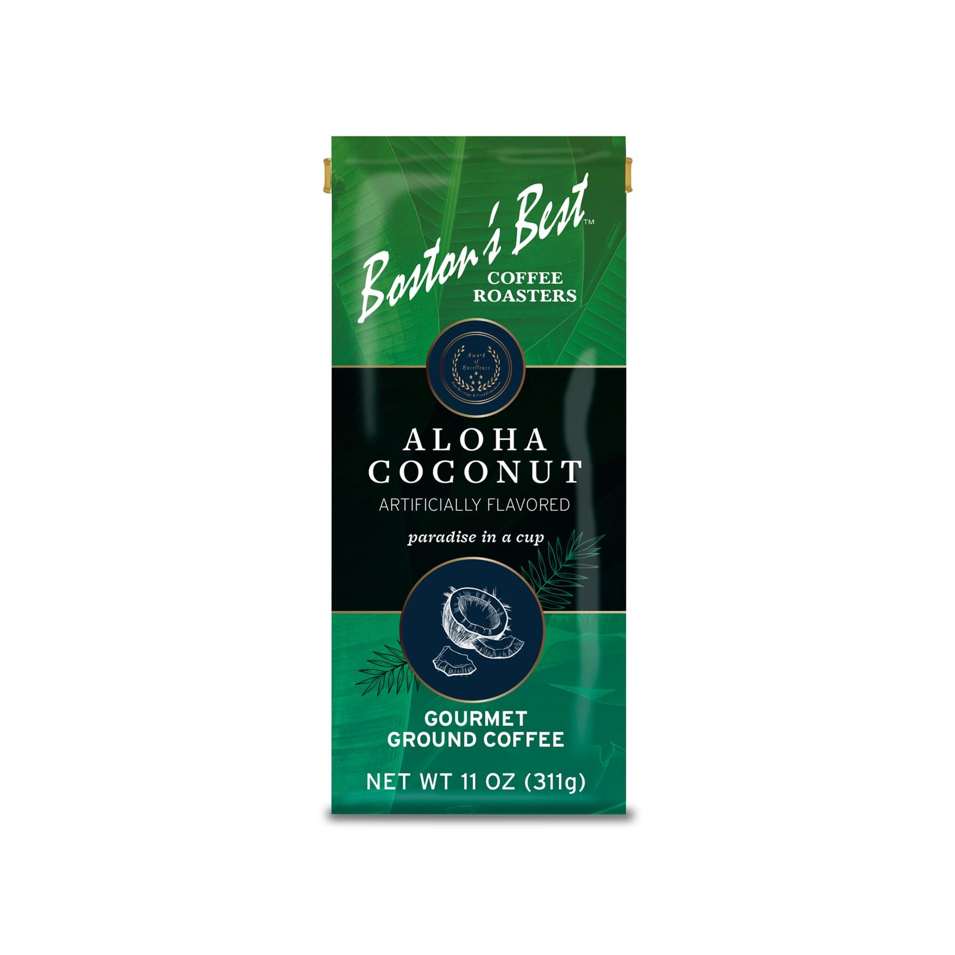 Bostons Best Coffee Aloha Coconut Flavored Gourmet Ground Coffee, 11 oz Bag