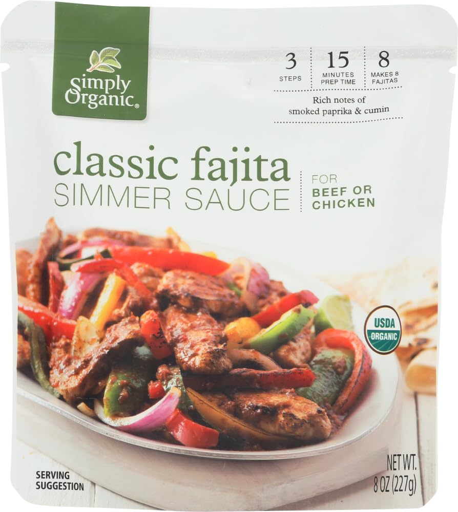 Simply Organic Classic Fajita Simmer Sauce, Certified Organic | 8 Oz | Pack Of 6