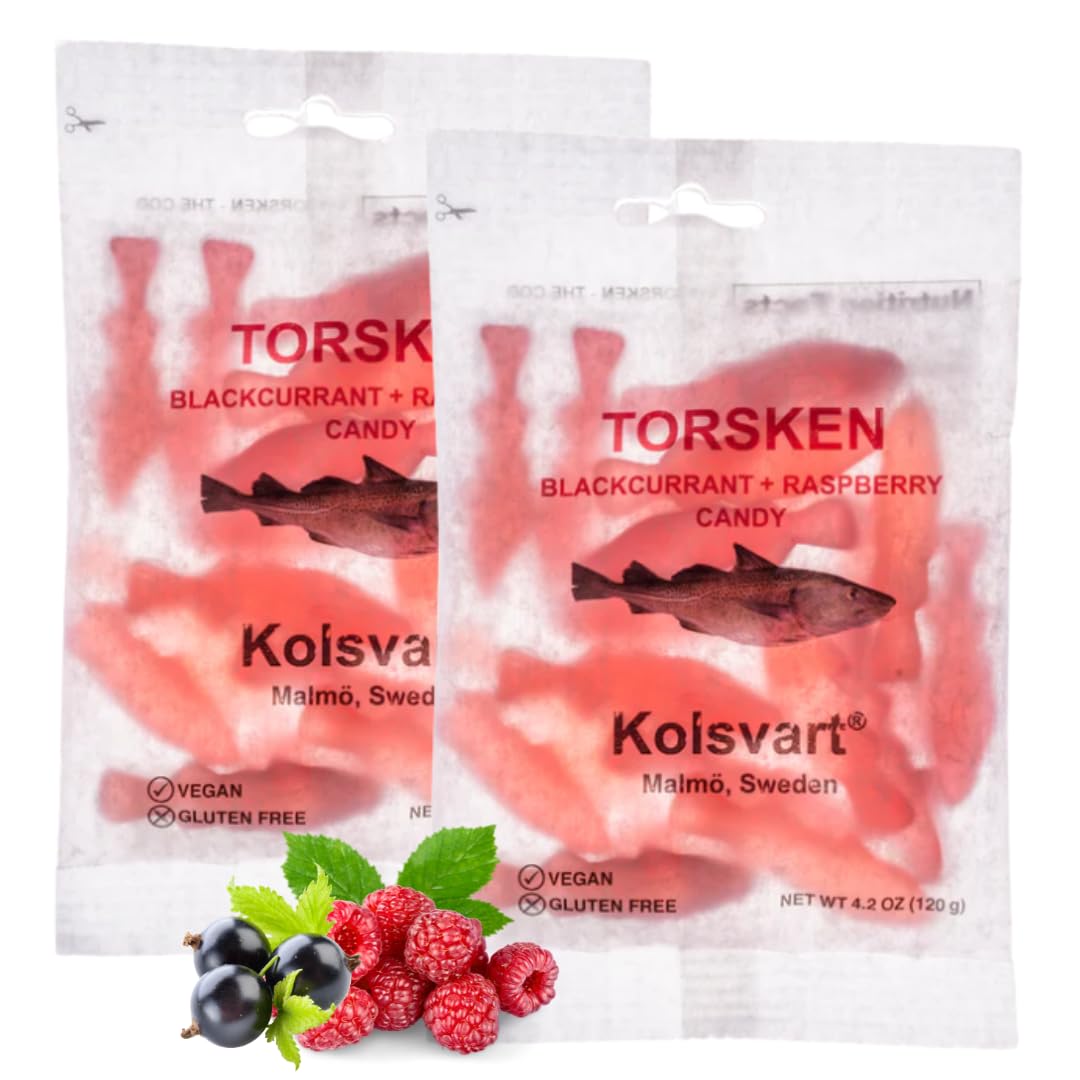 Kolsvart Swedish Candy  Roding Shaped  Classic Scandinavian Gummy  Vegan  Gluten Free  Black Currant & Raspberry  4.2Oz (2-Pack)